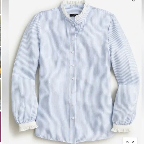 J. Crew Tops - J. Crew Drapey Cupro-Blend Ruffle-Trim Shirt Blue/White Stripe Size M